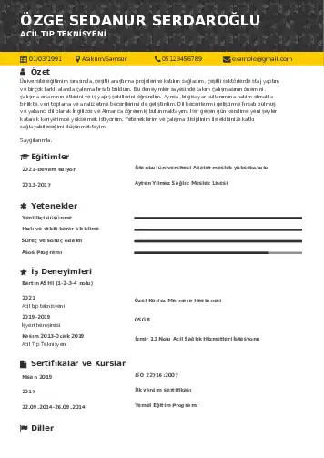 Acil Tıp Teknisyeni CV Örnekleri cv indir